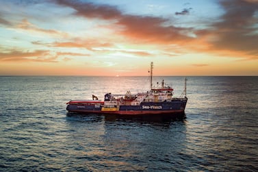 The Sea-Watch rescue ship sails through the Mediterranean Sea in January. AP