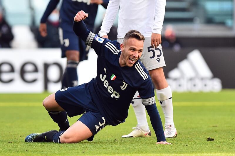 Juventus' Arthur Melo celebrates scoring their opener. Reuters