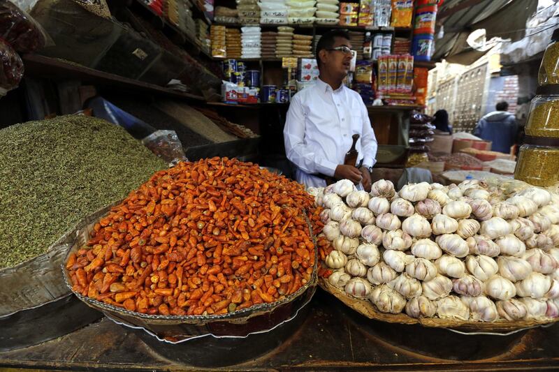A Yemeni vender displays variety of spices for sale at a market ahead of Ramadan in Sana'a, Yemen.  EPA