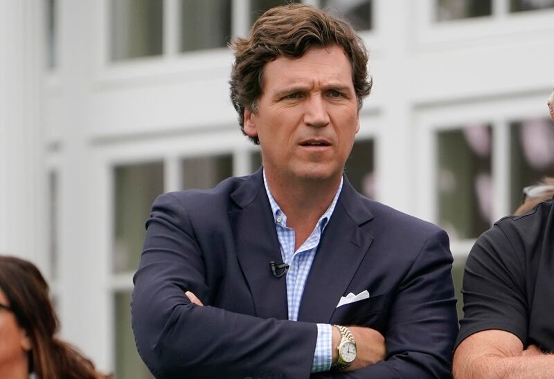 Tucker Carlson attends the final round of the Bedminster Invitational LIV Golf tournament in Bedminster, New Jersey on July 31, 2022. AP