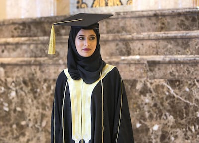 Abu Dhabi, United Arab Emirates- Heba Tariq graduating at the Khalifa University Graduation 2019.  Leslie Pableo for The National