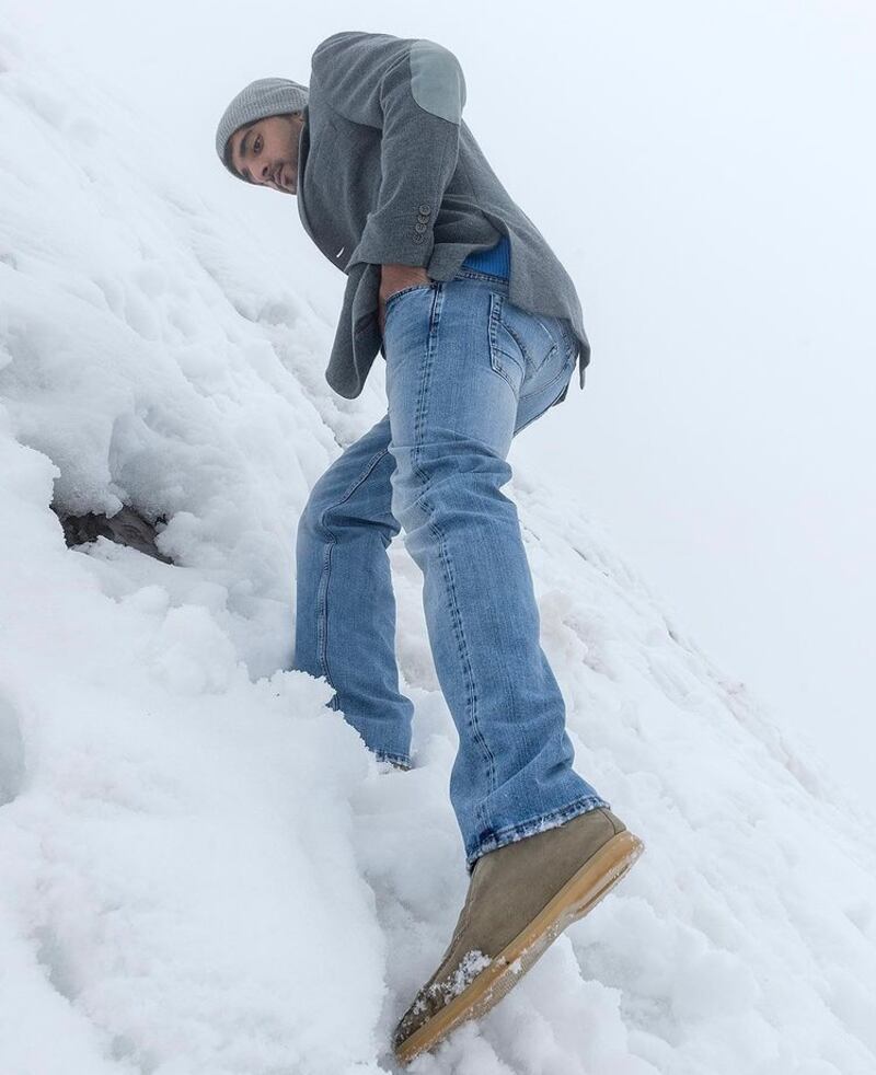Sheikh Hamdan makes his way through the snow in Azerbaijan.
