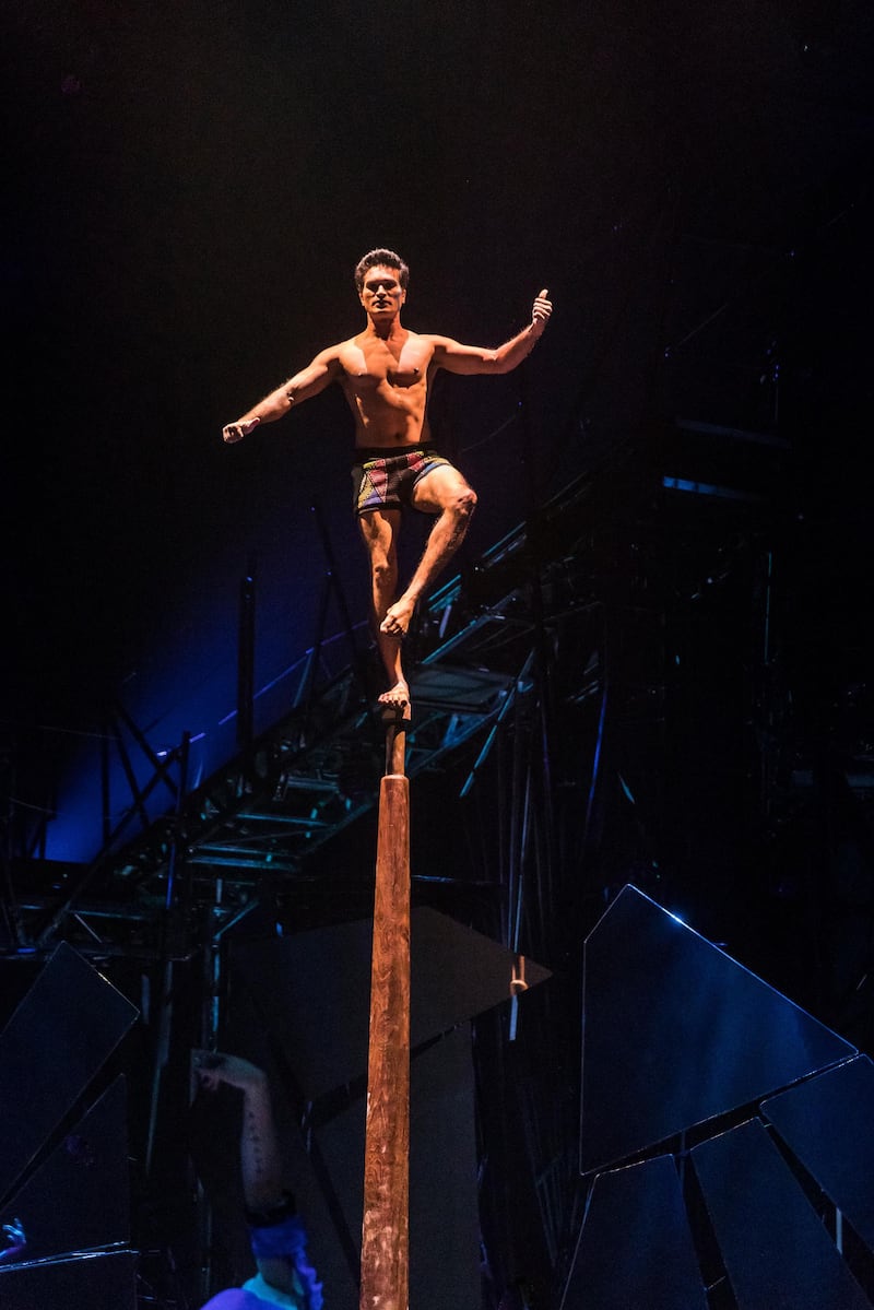 Bazzar also features a mallakhamb act by Indian artist Rajesh Mudki. Courtesy Cirque du Soleil