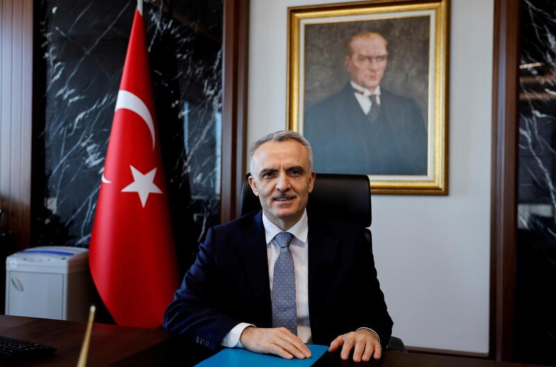 FILE PHOTO: Turkey's Central Bank Governor Naci Agbal poses during an interview with Reuters in his office in Istanbul, Turkey, February 4, 2021. REUTERS/Umit Bektas/File Photo