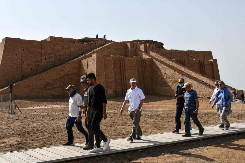 Spanish visitors tour the Great Ziggurat temple in the ancient city of Ur in southern Dhi Qar province.