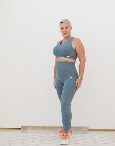 Breast cancer survivor Tara Rowledge in UAE home-grown brand Gym Clothing Co. Photo: Gym Clothing Co