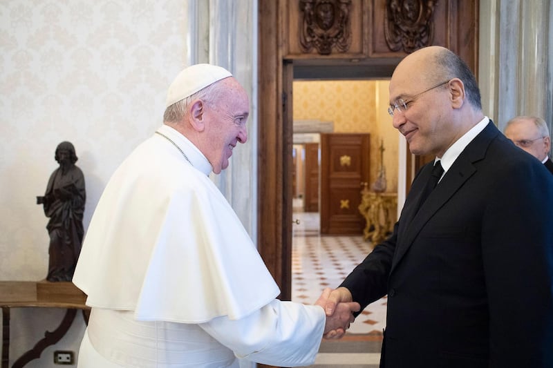 Pope Francis receiving the President of the Republic of Iraq Barham Salih during a private audience at the Vatican, 25 January 2020.  EPA, HO