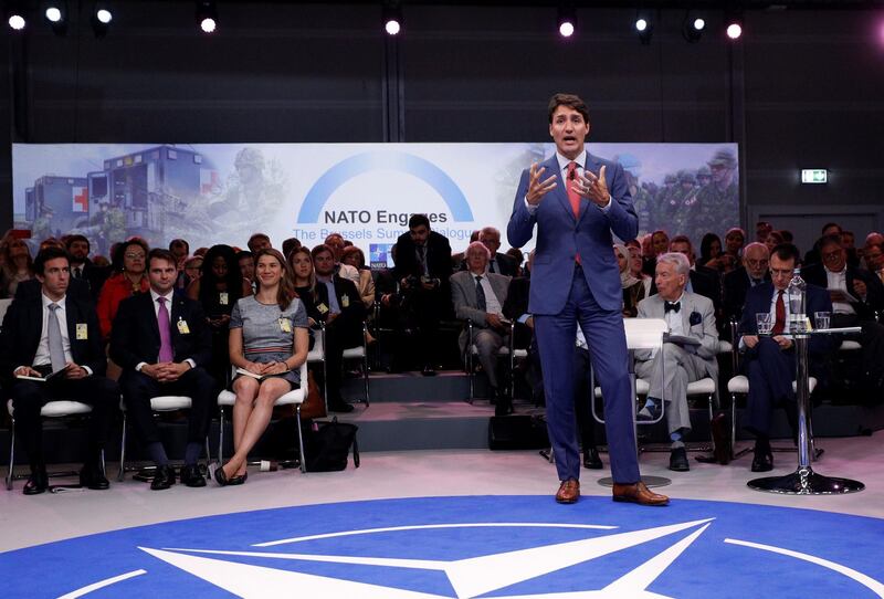 Canada's prime minister Justin Trudeau addresses the 'Nato Engages: The Brussels Summit Dialogue' event. AFP