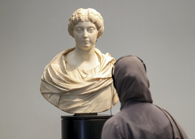 Abu Dhabi, United Arab Emirates - November 7th, 2017: Bust of Faustina the younger, Roman Empress on display at the Louvre. Louvre press Day. Tuesday, November 7th, 2017 at Louvre, Abu Dhabi. Chris Whiteoak / The National