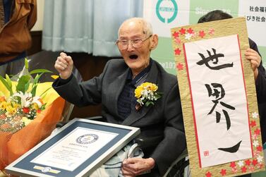 Chitetsu Watanabe received the Guinness World Records certificate for World's Oldest Man on February 12. EPA,