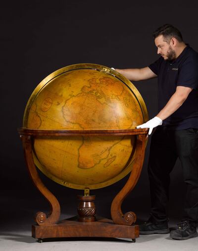 A rare and unusually large terrestrial library globe by John Addison and G&J Cary, circa 1840. Photo: Sotheby's