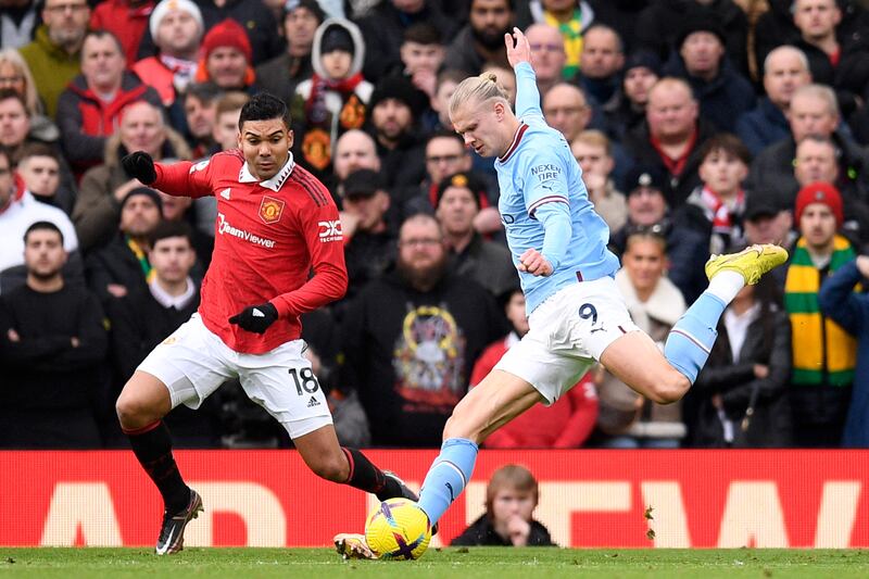 Erling Haaland - 5, Tried to come deep to get on the ball and saw his one real shot blocked by Casemiro. Made a strong defensive header from a United corner but was unable to get a shot off before Casemiro tackled him. AFP