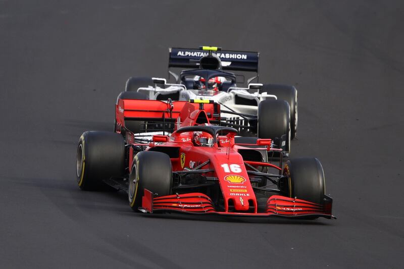 Monaco's Formula One driver Charles Leclerc of Ferrari (front) and French Formula One driver Pierre Gasly of AlphaTauri Honda. EPA