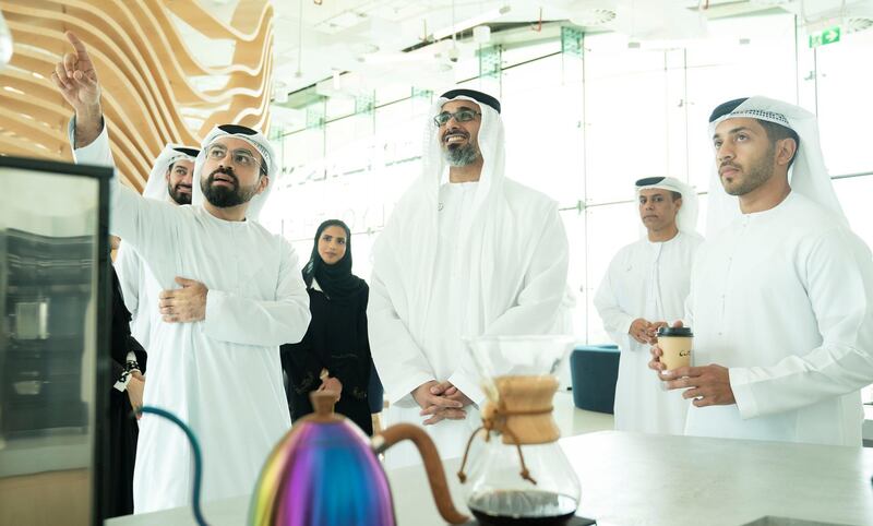 Sheikh Khalid bin Mohamed, Member of the Abu Dhabi Executive Council and Chairman of the Abu Dhabi Executive Office, visits the Abu Dhabi Youth Centre on Wednesday. Wam