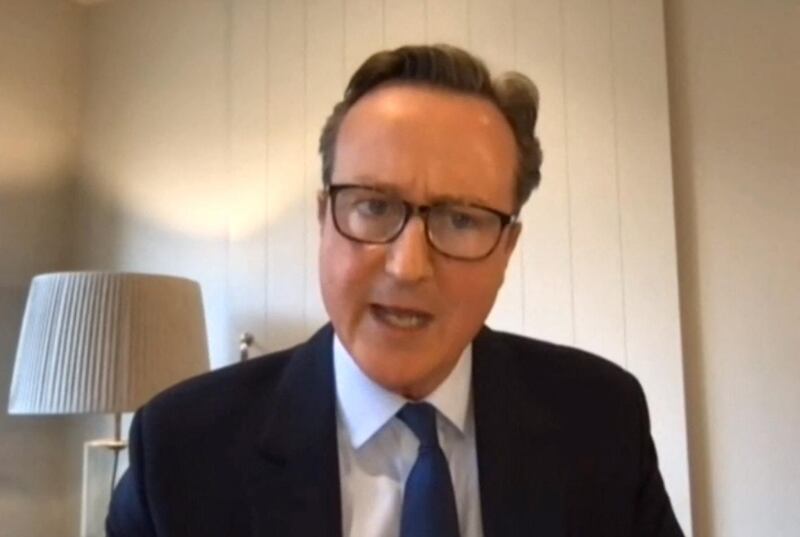 A video grab from footage broadcast by the UK Parliament's Parliamentary Recording Unit (PRU) shows former British Prime Minister David Cameron speaking during his appearance before the Treasury Committee on 'Lessons from Greensill Capital', in London on May 13, 2021. British lawmakers will today get their first chance to quiz former prime minister David Cameron about his controversial lobbying for collapsed finance group Greensill Capital, following months of scandal and revelation. - RESTRICTED TO EDITORIAL USE - MANDATORY CREDIT " AFP PHOTO / PRU " - NO USE FOR ENTERTAINMENT, SATIRICAL, MARKETING OR ADVERTISING CAMPAIGNS
 / AFP / PRU / Handout / RESTRICTED TO EDITORIAL USE - MANDATORY CREDIT " AFP PHOTO / PRU " - NO USE FOR ENTERTAINMENT, SATIRICAL, MARKETING OR ADVERTISING CAMPAIGNS
