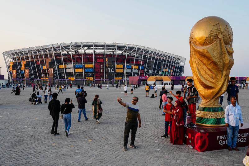 A giant World Cup outside Stadium 974 in Qatar. The arena is being dismantled now the World Cup is over. AP