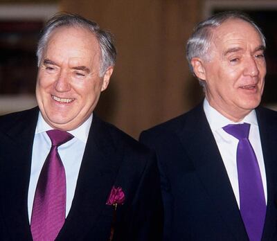 Mandatory Credit: Photo by James Fraser/Shutterstock (314197k)
FREDERICK BARCLAY (L) (PURPLE TIE), DAVID BARCLAY (R) (BLUE TIE)
THE BARCLAY BROTHERS AT THE OPENING OF THE NEW SCOTSMAN BUILDING, BARCLAY HOUSE, EDINBURGH - 1999