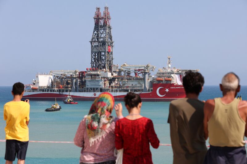 The Abdulhamid Han drill ship in Mersin on August 9. AFP