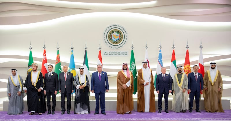 Sheikh Mohammed bin Rashid, Vice President and Ruler of Dubai, with leaders attending the Summit of the GCC and Central Asian countries in Jeddah. AFP