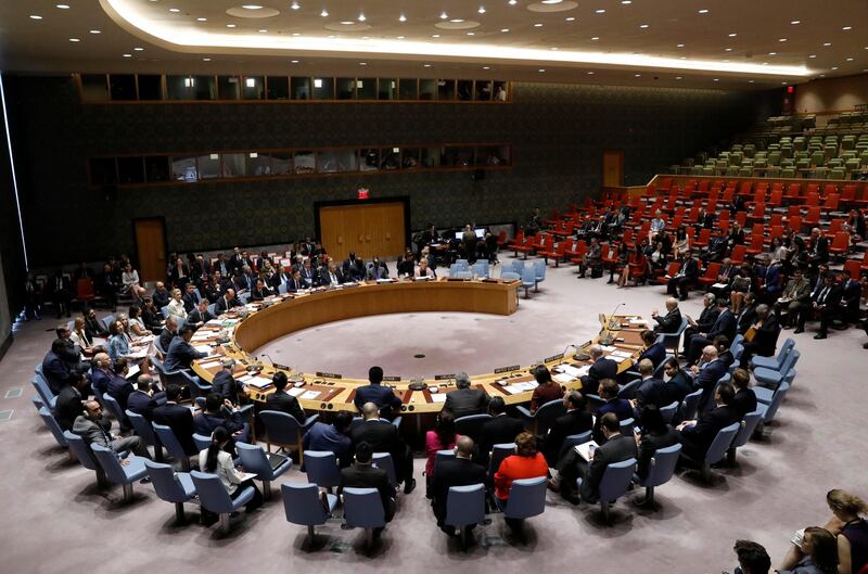 The United Nations Security Council meets to discuss adopting a resolution to help preserve evidence of Islamic State crimes in Iraq, during the 72nd United Nations General Assembly at U.N. Headquarters in New York, U.S., September 21, 2017. REUTERS/Brendan McDermid