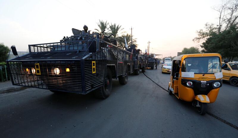 Military vehicles of Iraqi federal police are seen in a street in Baghdad, Iraq October 7, 2019.  REUTERS/Wissm al-Okili