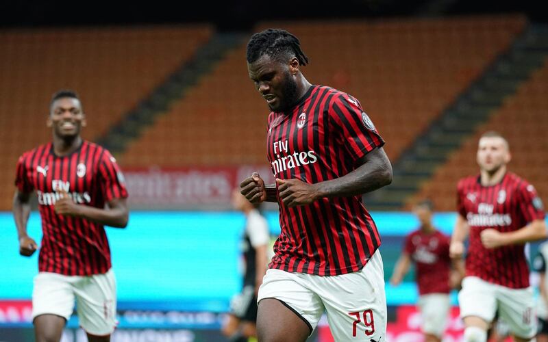 AC Milan's Franck Kessie celebrates after scoring his side's second goal. AP