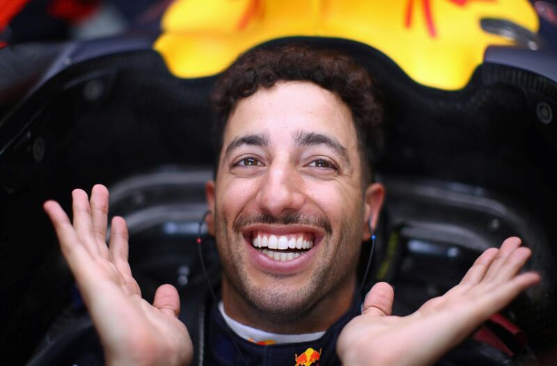 SAO PAULO, BRAZIL - NOVEMBER 11: Daniel Ricciardo of Australia and Red Bull Racing smiles in the garage before the Formula One Grand Prix of Brazil at Autodromo Jose Carlos Pace on November 11, 2018 in Sao Paulo, Brazil.  (Photo by Mark Thompson/Getty Images)