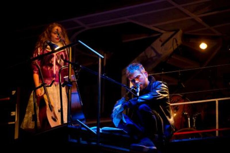 Blur and Gorillaz singer Damon Albarn, right, performs alongside Victoria Cooper during his latest opera, Dr Dee, at the Palace Theatre during the Manchester International Festival, Manchester, England, Thursday, June 30, 2011. The musical work is based on Elizabeth I's medical and scientific adviser, Doctor John Dee a 16th Century alchemist, astrologer and spy. (AP Photo/Jon Super).   *** Local Caption ***  Britain Damon Albarn Opera.JPEG-0578c.jpg
