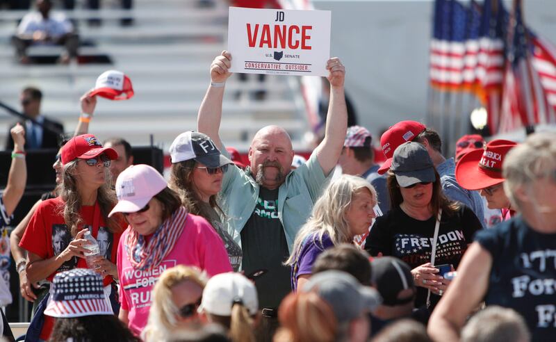 The crowd at the Save America rally at the Delaware County Fairgrounds in Delaware, Ohio. EPA