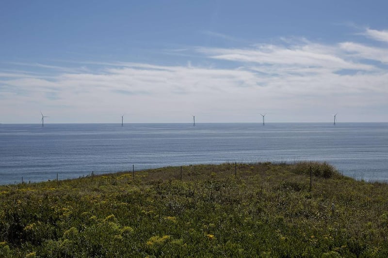 The wind farm stands about 5km off of Block Island, in the state of Rhode Island.   Scott Eisen / Getty / AFP