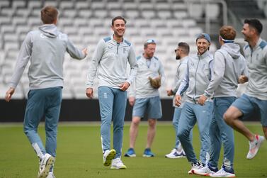 LONDON, ENGLAND - MAY 31: Stuart Broad of England shares a joke with teammates during a England Training Session at Lord's Cricket Ground on May 31, 2022 in London, England. (Photo by Alex Davidson / Getty Images)