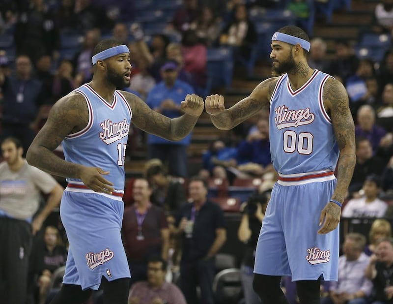 Sacramento Kings centres DeMarcus Cousins, left, and Willie Cauley-Stein, right, shown during a win over the Brooklyn Nets in the NBA in November. Rich Pedroncelli / AP / November 13, 2015 