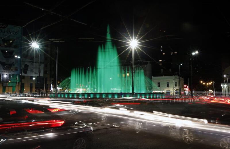 The new €2 million musical fountain in Belgrade, Serbia. Darko Vojinovic / AP Photo