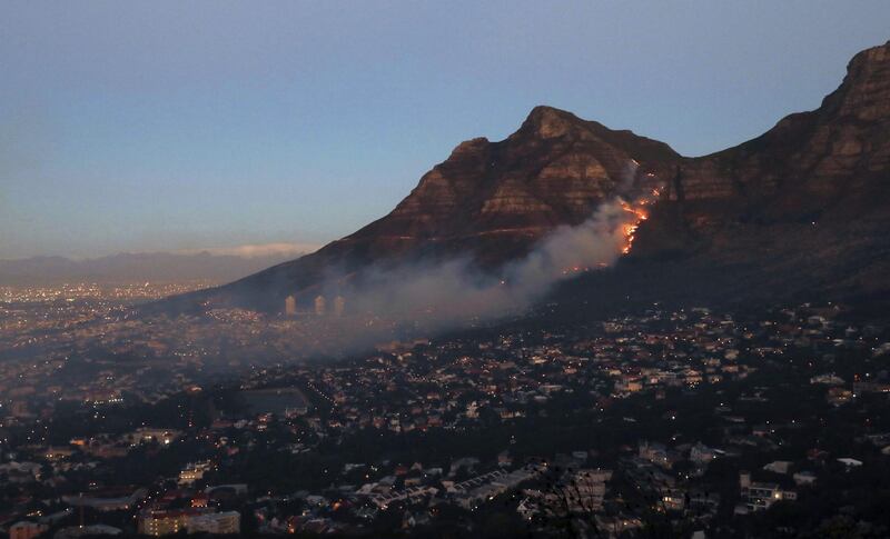 Fire burns on the slopes of Table Mountain in Cape Town, South Africa. AP Photo
