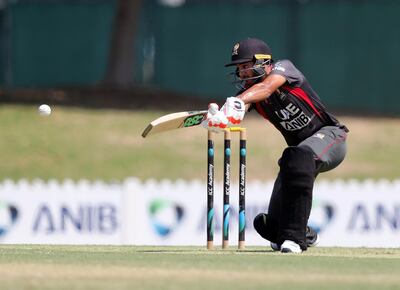 Dubai, United Arab Emirates - March 20, 2019: UAE's Chirag Suri bats during the game between UAE and Surrey. Wednesday the 20th of March 2019 ICC cricket academy, Dubai. Chris Whiteoak / The National