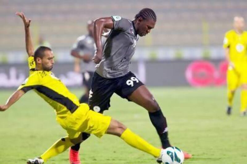 After he learnt to play in his native Senegal, Al Dhafra striker Makhete Diop, right, came to the UAE, where he is the league’s fifth-leading scorer and has amassed 27 goals in all competitions this year. Christopher Pike / The National
