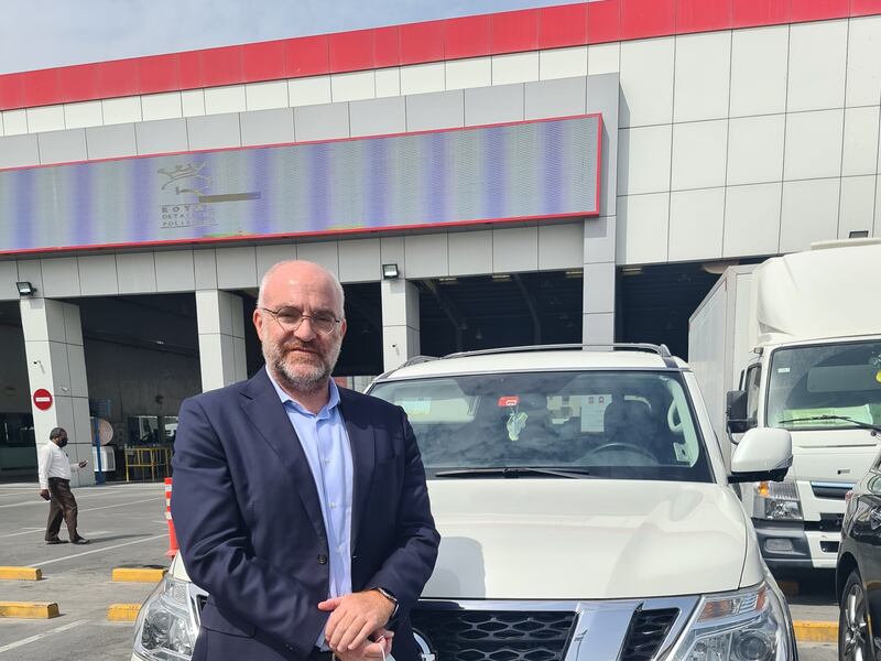 Mr Gurfein with the Nissan Armada in which he aims to drive from Dubai to Israel and back. Photo: Bruce Gurfein