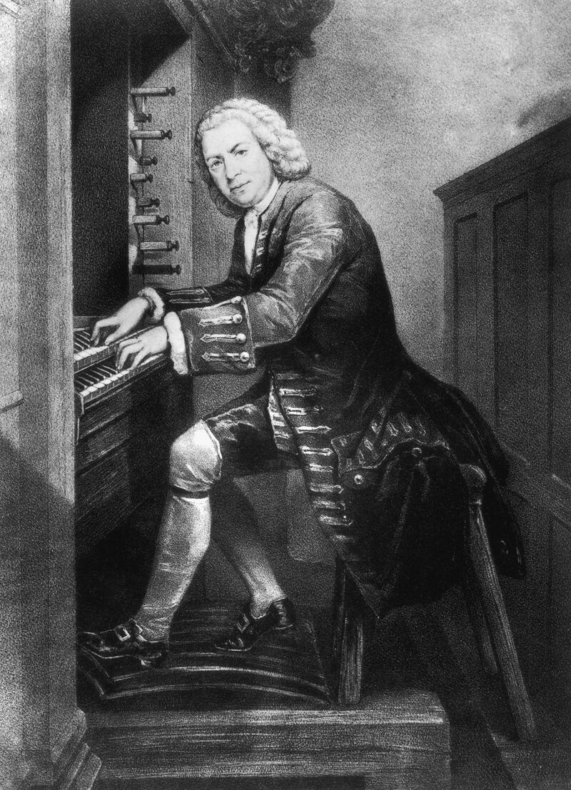Johann Sebastian Bach (1685 - 1750), German musician and composer playing the organ, circa 1725. From a print in the British Museum.   (Photo by Rischgitz/Getty Images)