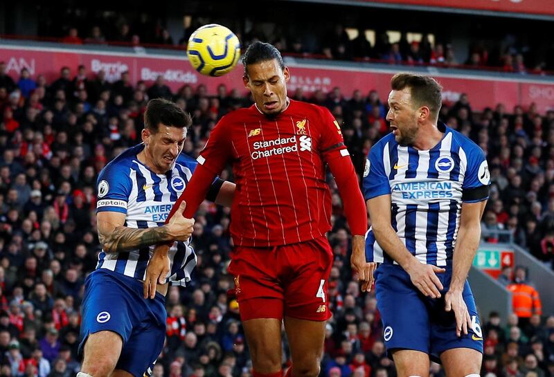 Liverpool's Virgil van Dijk scores their second goal. Reuters