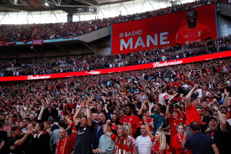 Liverpool's supporters clebrate after Sadio Mane's goal. AFP