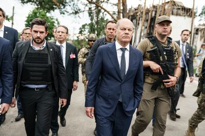 There was high security when Olaf Scholz visited Kyiv last year. Getty 