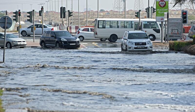 Flooded roads towards Ibn Battuta Mall. Jeff Topping for The National)