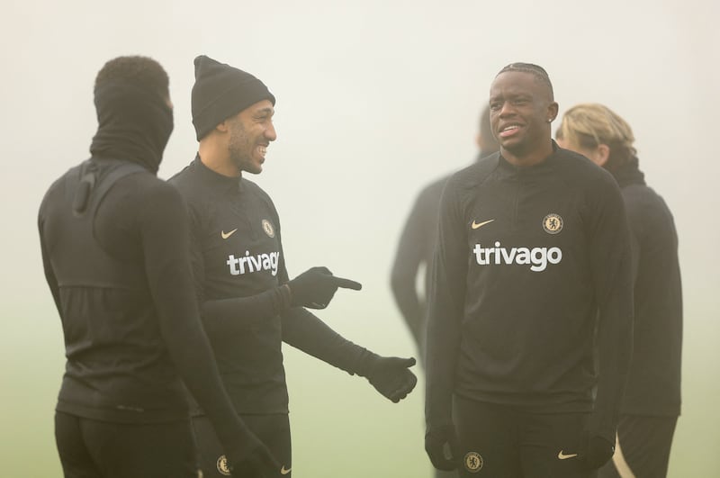 Chelsea's Pierre-Emerick Aubameyang and Denis Zakaria during training. Reuters 