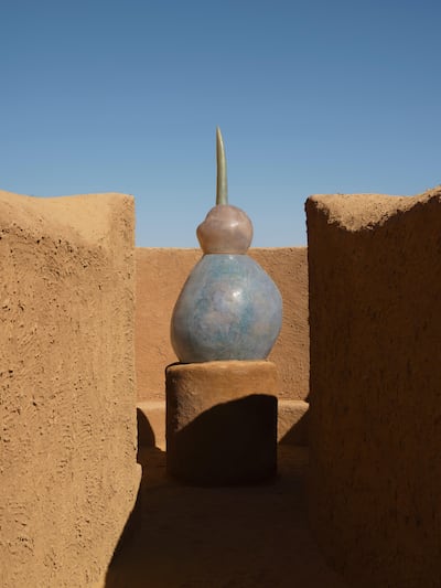 Sultan bin Fahad's 'Desert Kite' resembles these old kite-like shapes found all across the landscape, which people presume could be tombs or hunting traps. Photo: Lance Gerber