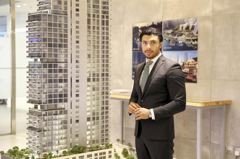 DUBAI , UNITED ARAB EMIRATES , APRIL 29  – 2018 :- Firas Al Msaddi , founder of Fam Properties at his office in Bay Square in Business Bay area in Dubai. ( Pawan Singh / The National ) For Business. Story by David Dunn