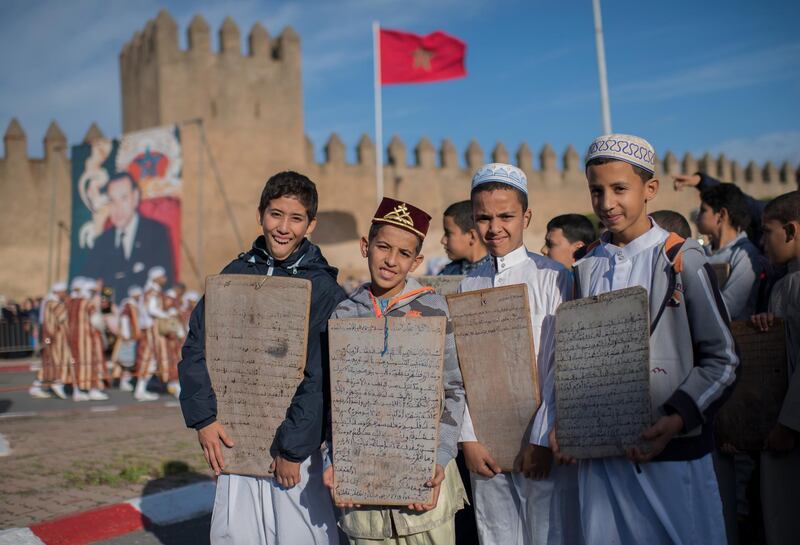 Moroccans in Sale march in a procession marking the 1448th anniversary of the birth of the Prophet Muhammad. EPA