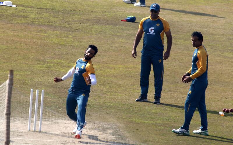 Pakistan pacer Hassan Ali during training. EPA