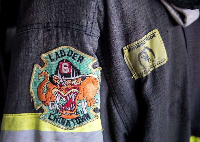 ABU DHABI, UNITED ARAB EMIRATES. 20 FEBRUARY 2020. 
Firefighter Bill Butler’s jacket which he wore on 9/11, is currently on board of transport dock ship USS New York (LPD 21) in Mina Zayed Port.

The ship’s bow stem includes seven and a half tons of steel recovered from the World Trade Center's twin towers.

1,200 Louisiana workers stayed to keep building the ship after Hurricane Katrina hit the shipyard in August 2005.

Ship’s motto is: "Strength forged through sacrifice. Never forget."

(Photo: Reem Mohammed/The National)

Reporter:
Section: