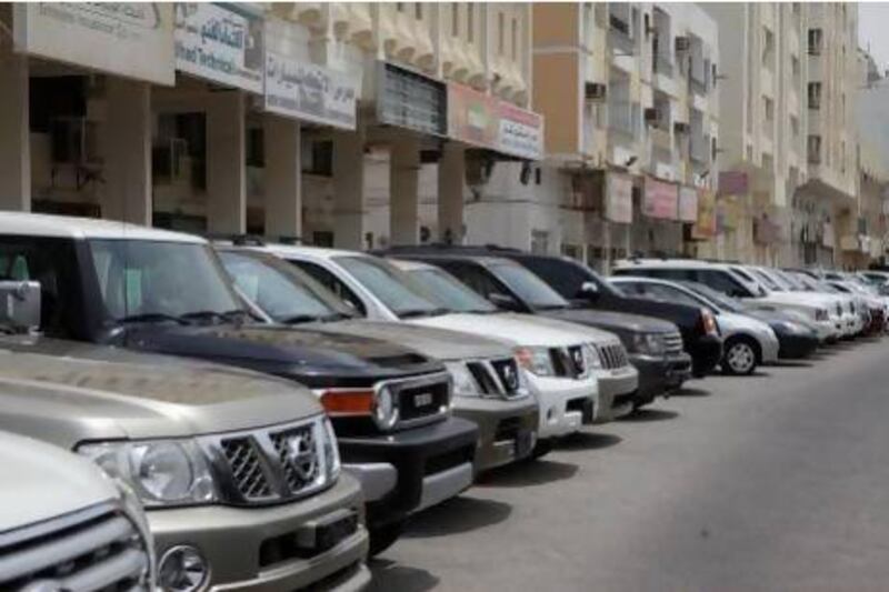Used cars lined the side streets along Airport Road in Abu Dhabi before dozens of them moved to Motor World - a purpose-bilt district for car dealers. Sammy Dallal / The National