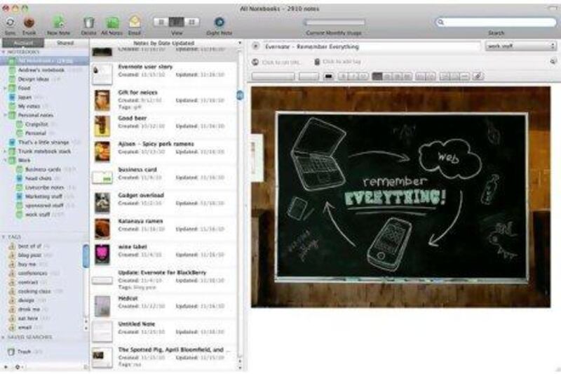 Screenshot of Evernote for Mac OS X.